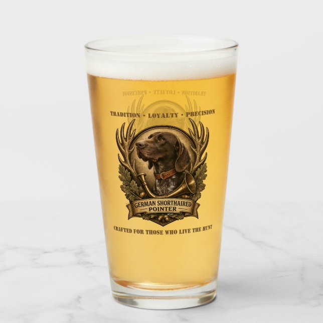 Copo De Pint Pointer Alemão de Pelo Curto, Arte de Chifre de Ca (Frente (Preenchido))