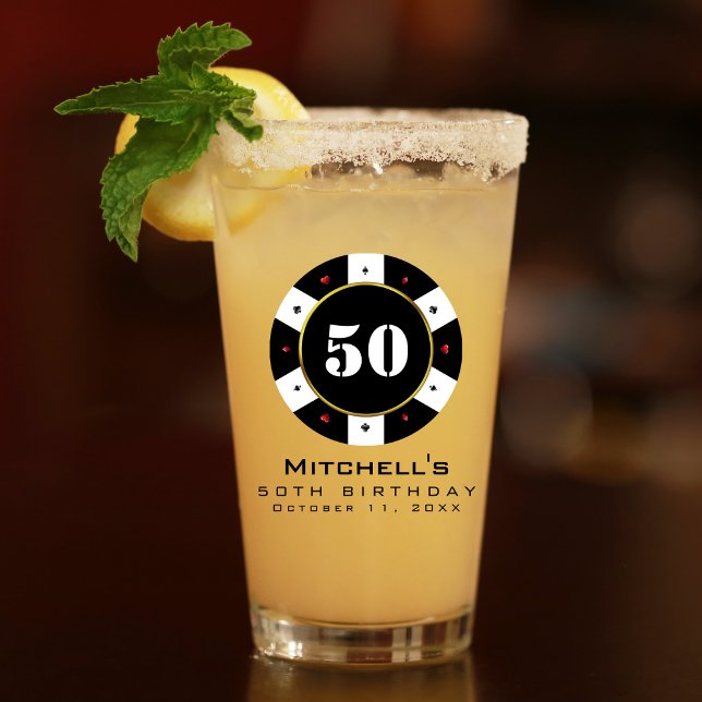 Copo De Pint Poker Chip 50ª Festa de aniversário (Poker Chip 50th Birthday Party Glass
)