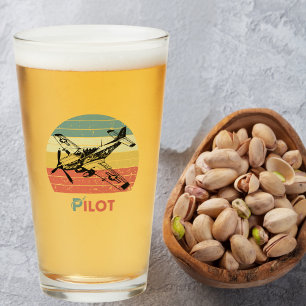 Copo De Pint Pôr do Sol Vintage Retro, Piloto de Avião, Aviação