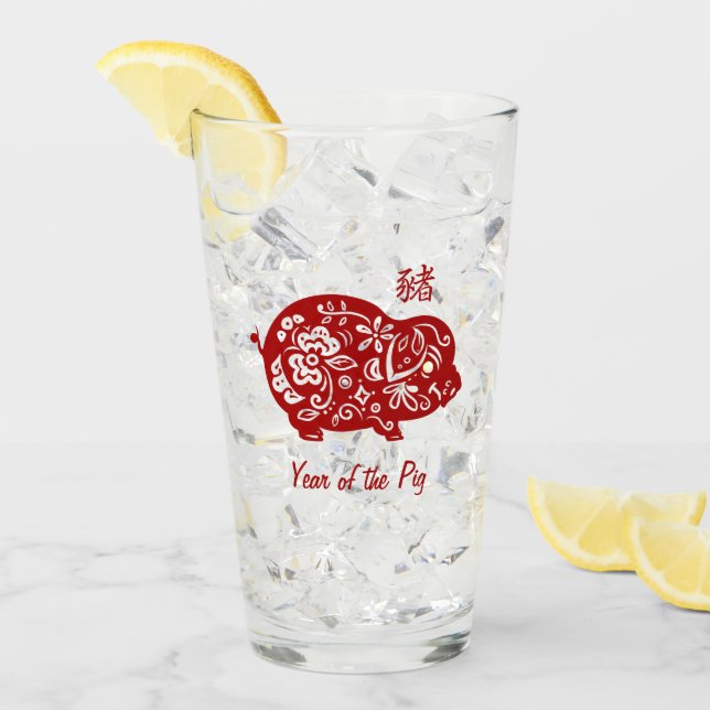 Copo De Pint Porco chinês vermelho ornamentado (Gelo frontal)