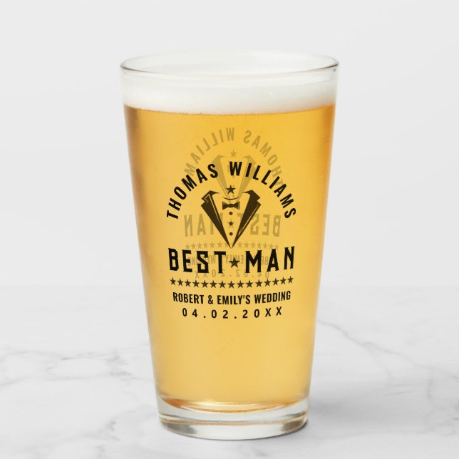 Copo De Pint Presente de Casamento de Tuxedo Negro Elegante par (Frente (Preenchido))