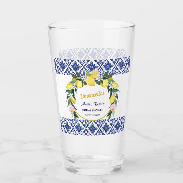 Copo De Pint Presente de Chá de Noiva Limoncello com Azulejos A (Frente)