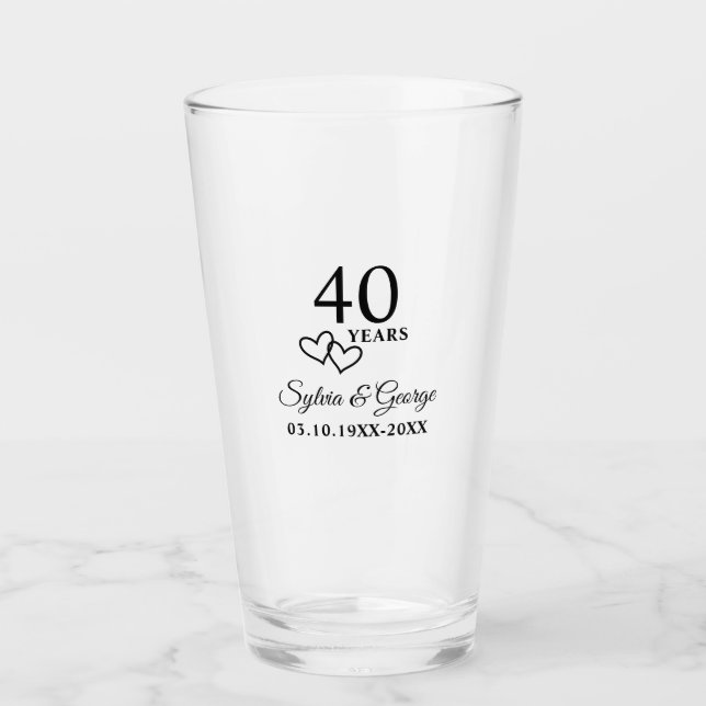 Copo De Pint Presente Personalizado de 40º Aniversário Elegante (Frente)