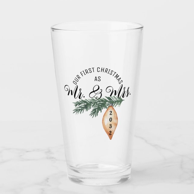 Copo De Pint Primeiro Natal Sr. e Sra. Holiday Floral (Frente)