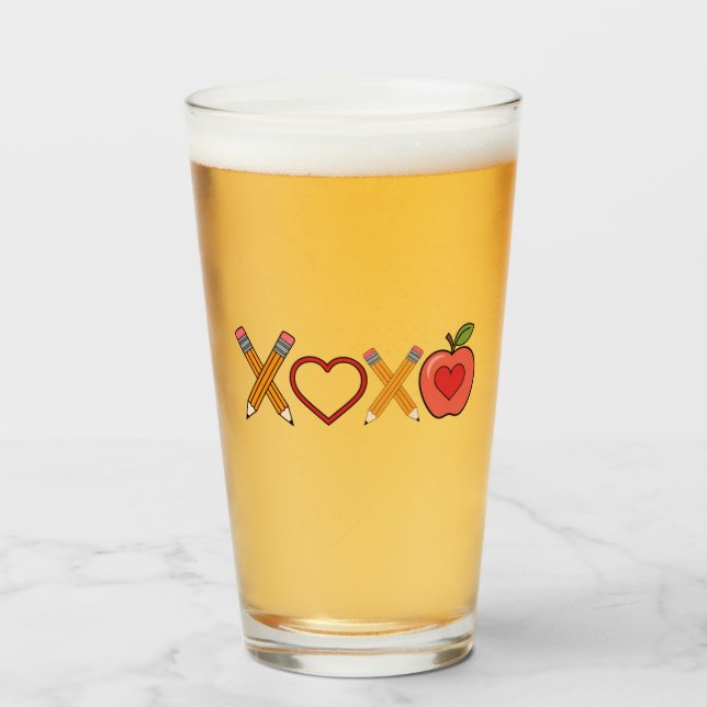 Copo De Pint Professor XOXO Dia dos Namorados Lápis e Maçã (Frente (Preenchido))