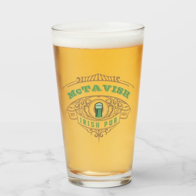 Copo De Pint Pub Beer Glass, personalizado irlandês (Frente (Preenchido))