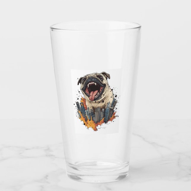 Copo De Pint Pugzilla Ataca � Cachorro Monstro Engraçado (Frente)