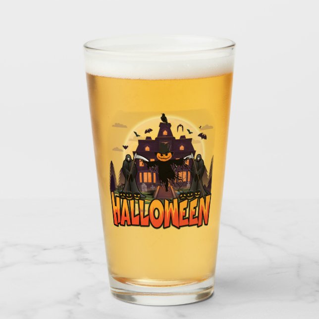 Copo De Pint Pumpkin Scary House, Halloween (Frente (Preenchido))