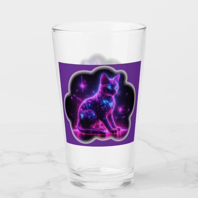 Copo De Pint Purple Neon Siamese Cat With Blue Eyes & Starburst (Frente)