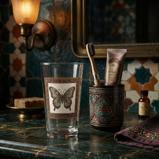 Copo De Pint Quadro de paisley floral boho borboleta banheiro