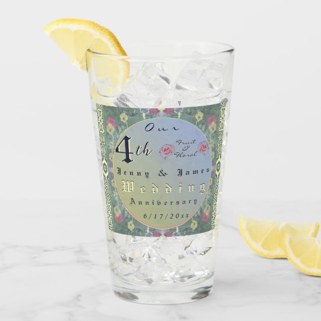 Copo De Pint Quarto aniversário de casamento Floral (Gelo frontal)