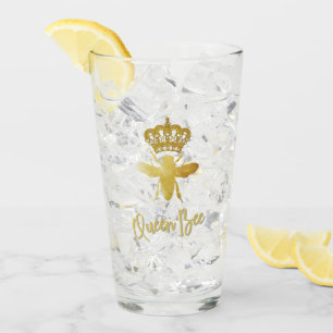 Copo De Pint ★ QUEEN BEE BEE ★ Dourado Crown Vidro alto