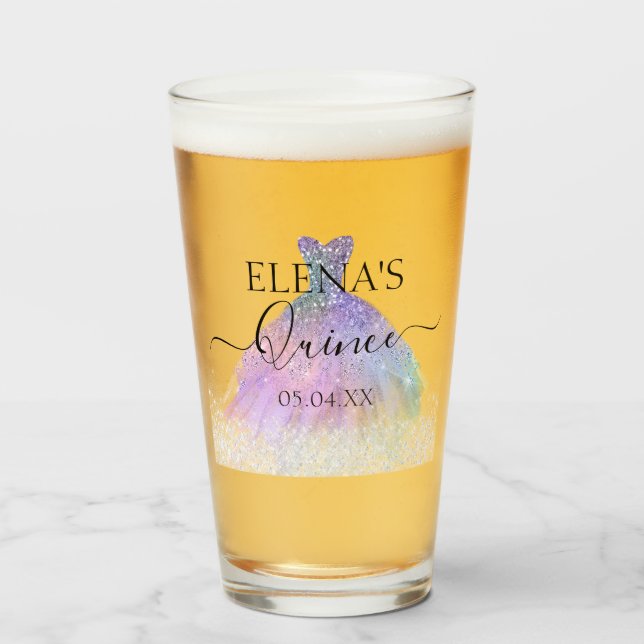 Copo De Pint Quinceañera Tall Glass Party Personalizado (Frente (Preenchido))
