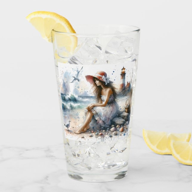 Copo De Pint Rapariga Romântica de Aquarela por Farol (Gelo frontal)