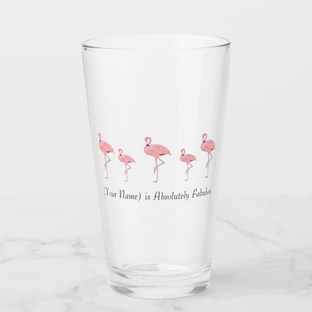 Copo De Pint Rebanho de Flamingos Rosa Nome Personalizado (Frente)
