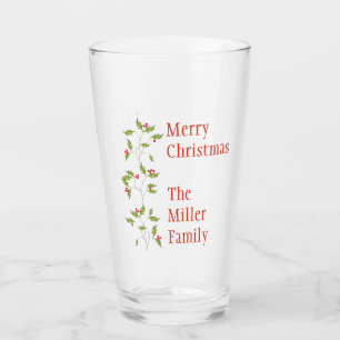 Copo De Pint Red and Green Holly Feliz Natal Personalizado