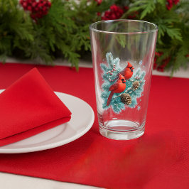 Copo De Pint Red Cardinal Birds and Pine Christmas Glass Cup