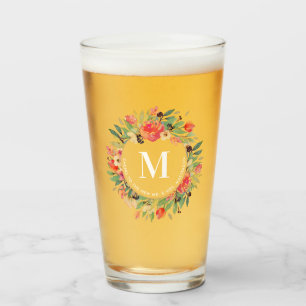 Copo De Pint Red Floral Christmas Wreath Monograma