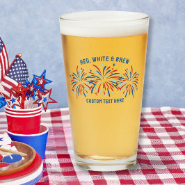 Copo De Pint Red White & Brear Fireworks 4 De Julho Beer Pint
