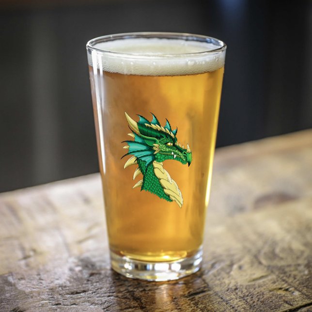 Copo De Pint Retrato de Cabeça de Dragão Verde Esmeralda Fantas (Criador carregado)