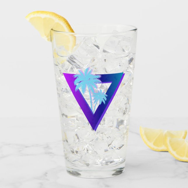 COPO DE PINT RETROWAVE SYNTHWAVE PALM TREES TRIANGLE GLASS (Gelo frontal)