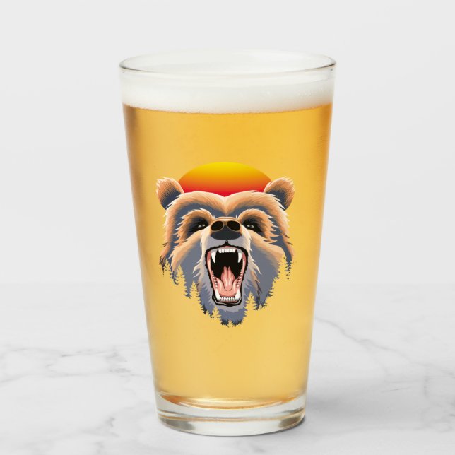 Copo De Pint Roaring Grizzly Bear Face (Frente (Preenchido))