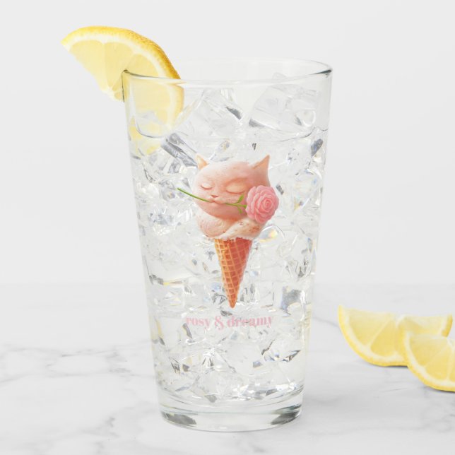 Copo De Pint Romantic Rose: Miss Meow Pink Ice Cream Cone Art (Gelo frontal)