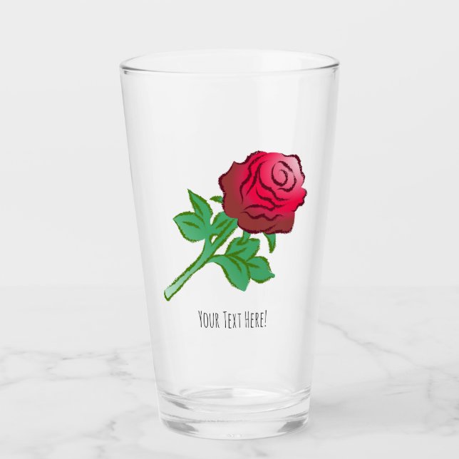 Copo De Pint Rosa Vermelha com Folhas Verdes (Frente)