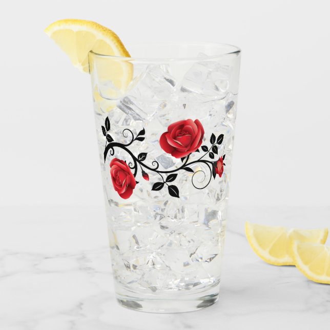 Copo De Pint Rosa vermelha e Vidro (Gelo frontal)