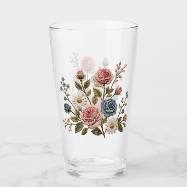 Copo De Pint Rosas Bordadas Blush & Azul (Frente)