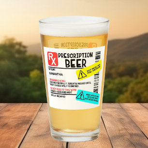 Copo De Pint Rótulo de Aviso de Cerveja com Prescrição Engraçad
