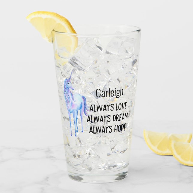 Copo De Pint Roxo Unicórnio Personalizado Sonho de Amor (Gelo frontal)