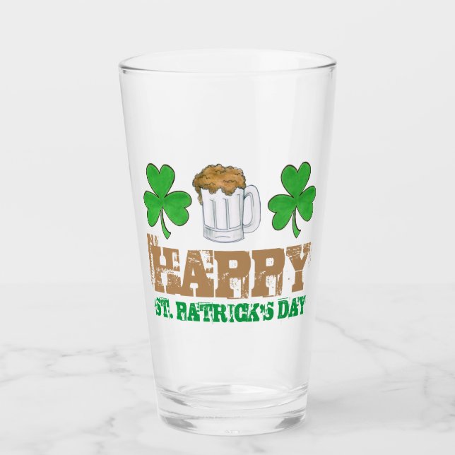 Copo De Pint Rua Feliz, Shamrock Clover Beer do Dia de Patrick (Frente)