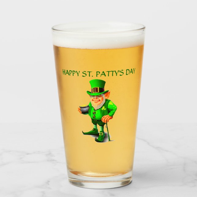 Copo De Pint RUAS. Vidro do dia de PATRICK LEPRECHAUN (Frente (Preenchido))