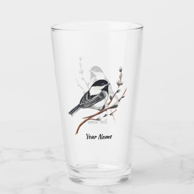 Copo De Pint Salamandra Original em Aquarela & Passarinho Chick (Frente)