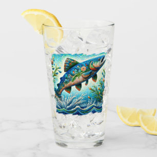 Copo De Pint Salmão Jumping Mosaico Floral Azul Pêssego Verde