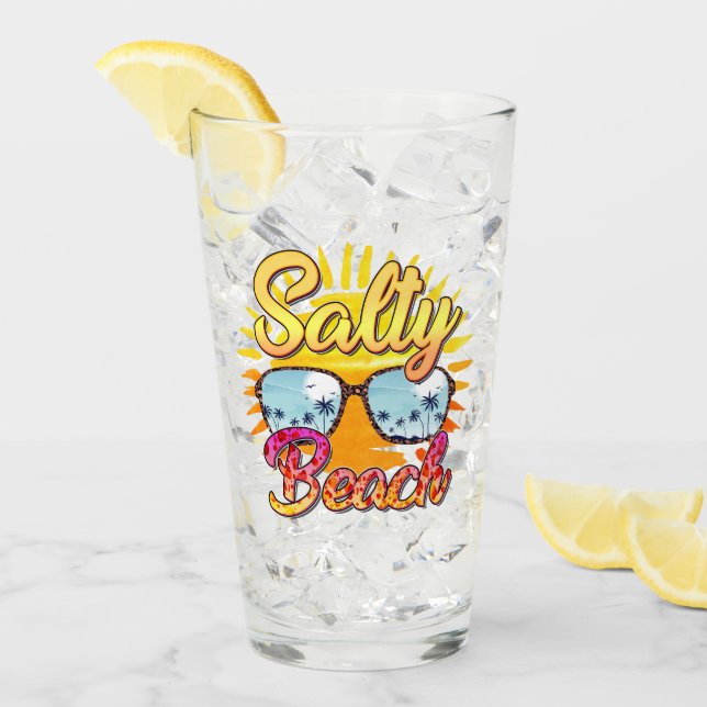 Copo De Pint Salty Beach | Sol Tropical e Árvore Palm (Gelo frontal)