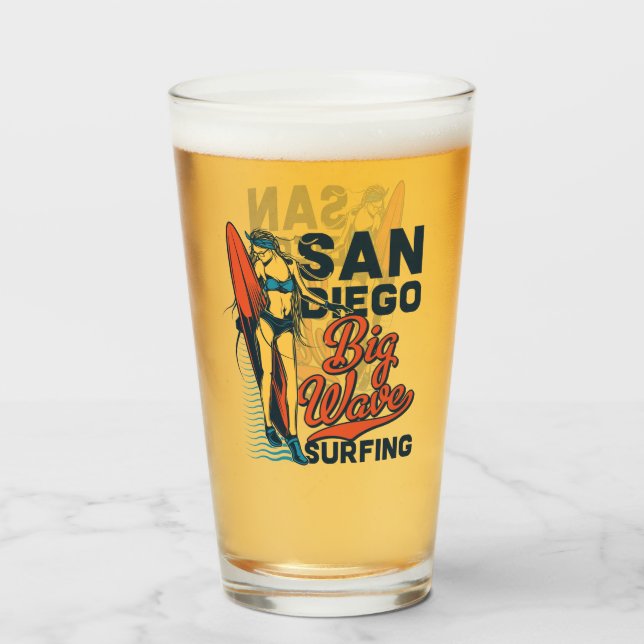 Copo De Pint San Diego Big Wave Surfing Beer (Frente (Preenchido))