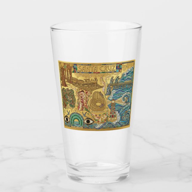 Copo De Pint Santa Cruz California Mosaic Map Boardwalk Beach (Frente)