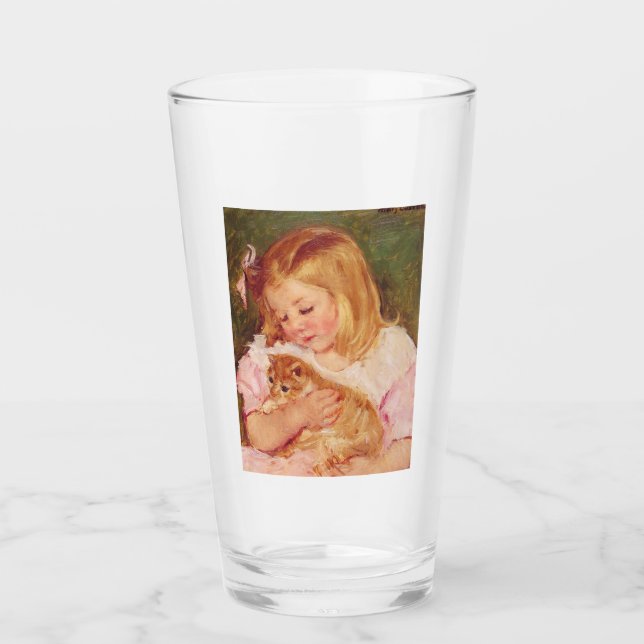 Copo De Pint Sara Holding um Gato (por Mary Cassatt) (Frente)