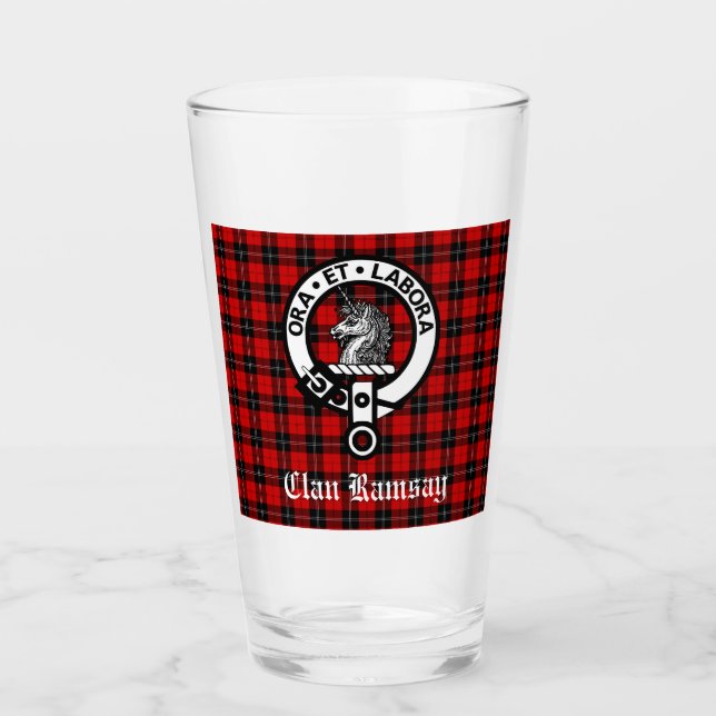 Copo De Pint Scottish Clan Ramsay Crest Crachá & Tartan (Frente)