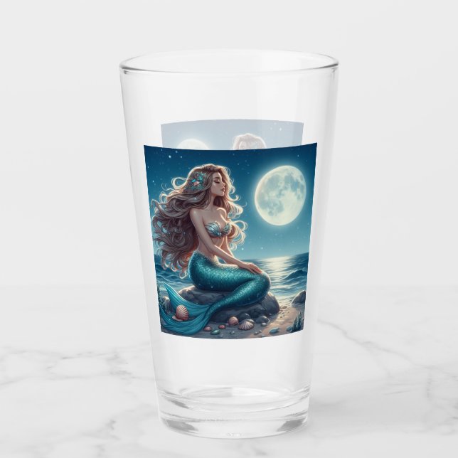 Copo De Pint Sereia na praia à noite (Frente)