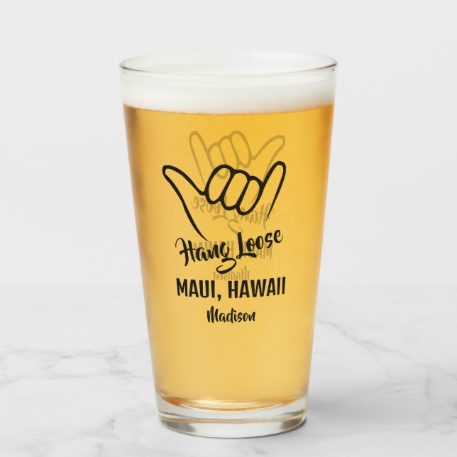 Copo De Pint Shaka de nome e localização personalizada (Traseira (Preenchido))