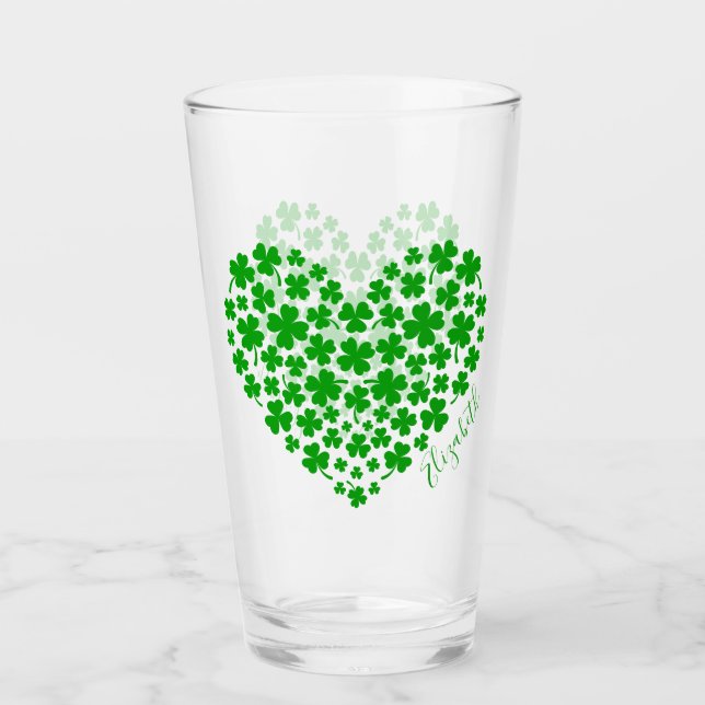 Copo De Pint Shamrock Leaf Clover Green Heart Dia de São Patríc (Frente)