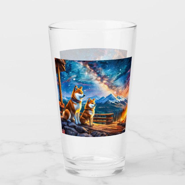 Copo De Pint Shiba Inu Star Gazing Design por Rich AMeN Gill (Frente)