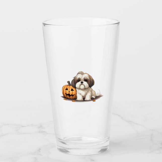 Copo De Pint Shih Tzu no tema do Dia das Bruxas (Frente)