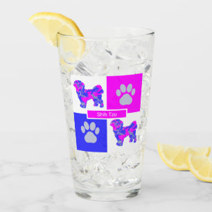 Copo De Pint Shih Tzu Silhouette Dog & Paw Pink Blue Square