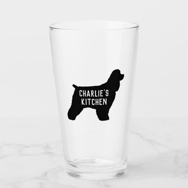 Copo De Pint Silhueta de Cachorro Negro Espanhol Personalizada (Frente)