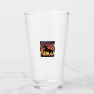 Copo De Pint Silhueta de Cavalo do Pôr do Sol Vintage Gravura O