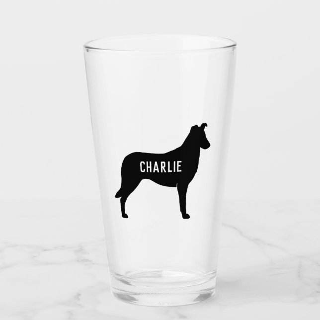 Copo De Pint Silhueta lisa do cão do Collie personalizada (Frente)